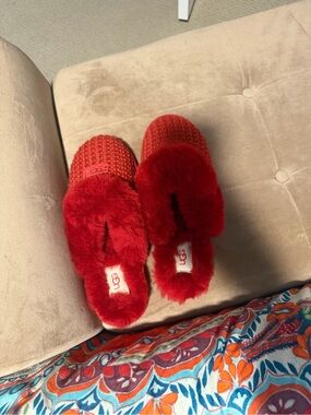 UGG Red Plush Knit Slide Slippers